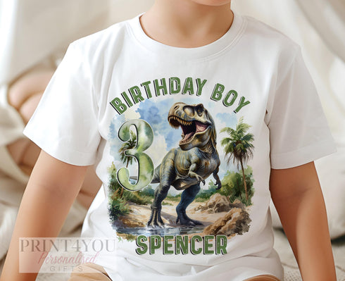 Personalised Dinosaur Birthday T-Shirt for Boys | Cotton Tee Ages 6m–10yrs | T-Rex Birthday Shirt | Kids Dino Party Outfit