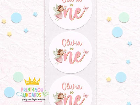 Fairy Birthday Stickers - Personalised 5cm Glossy Round Party Bag Seals For Girl First Birthday