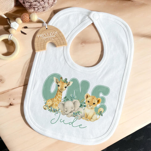 Personalised Safari First Birthday T-shirt, Sleepsuit, Vest or Bib, Sage Green Text