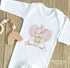 Personalised Baby and Toddler white Body suit and vest, New Baby Gift Set, Pink Boho Rabbit in a heart