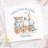 Square greeting card showing the 1st birthday card design