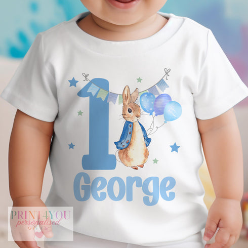 Personalised Rabbit First Birthday T-Shirt Sleepsuit or Vest I Am One Design