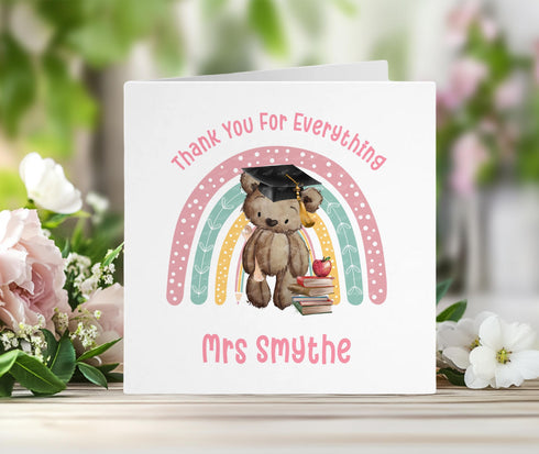 Thank You Teacher Card β Personalised End of Term Card β 6x6 White Greeting Card β Thick Quality Card β Nursery, TA, School Staff Gift