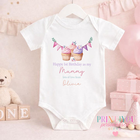 Personalised First Birthday Outfit - Cupcake Design | Gift From Baby to Mummy or Daddy