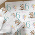 a repeating pattern of birthday-themed elements, including teddy bears, balloons, and the number 6. The text "ROSIE for a special daughter Rosie" is visible, suggesting this is a gift wrapping design for a birthday celebration.
