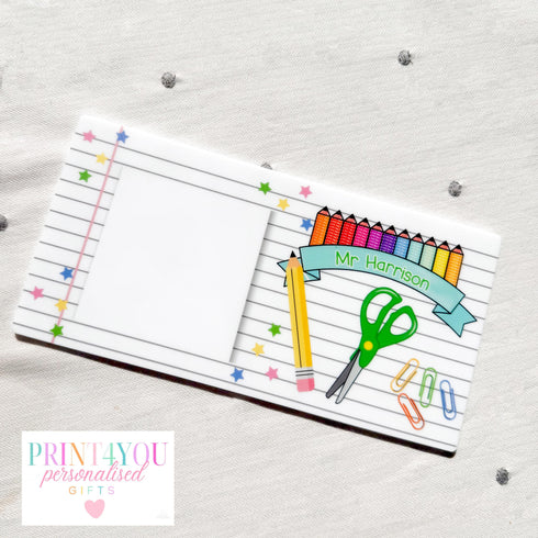 Personalised Teacher Gift, Acrylic Plaque with Sticky Note Pad - Desk Gift, End of Term Gift Ideas