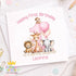 Square greeting card showing the 1st birthday card design
