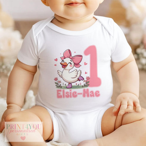 Personalised 1st Birthday Silly Goose | Baby Vest, T-Shirt, Sleepsuit or Bib | Goose Design | Girl Birthday Outfit | Gift for Baby Girl