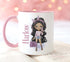 Designer Fashion Girls Personalised Gift White Mug, Pink coloured trim, Hair and Skin Variations