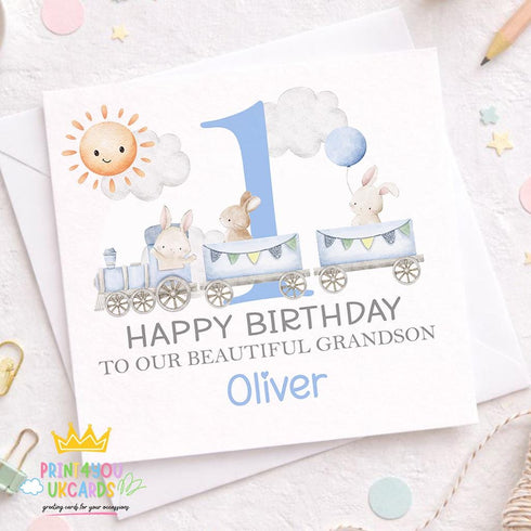 Square greeting card showing the birthday boy card design