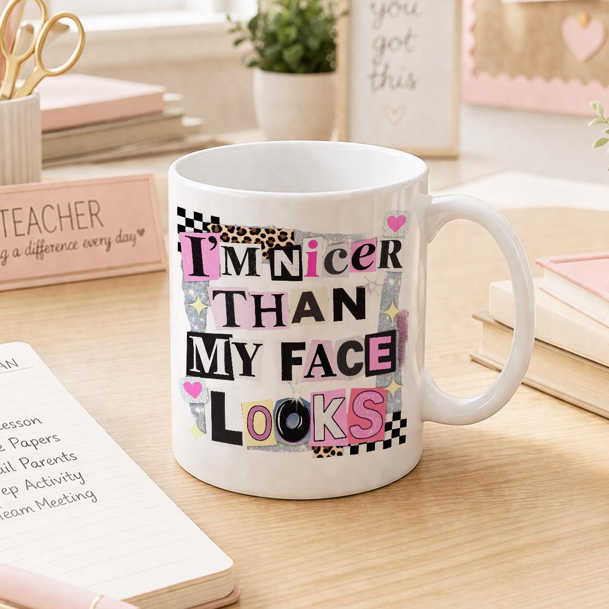 White ceramic mug printed with a sarcastic slogan design, personalised with a name, gift for a sister