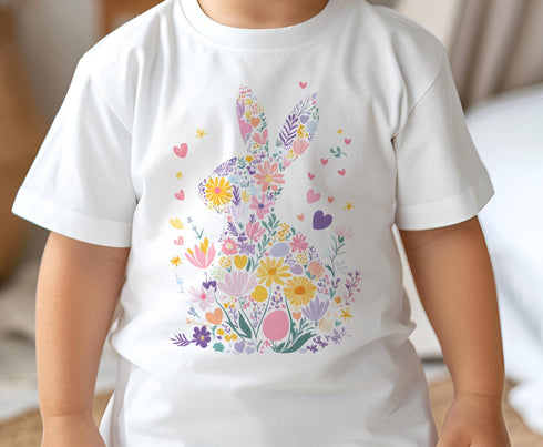 Easter Rabbit Children's T-shirt - Easter gift for Girls - Floral Bunny Rabbit