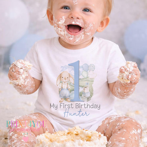 Personalised 1st Birthday Outfit – Baby Cake Smash Outfit With Cute Bunny Design - Vest