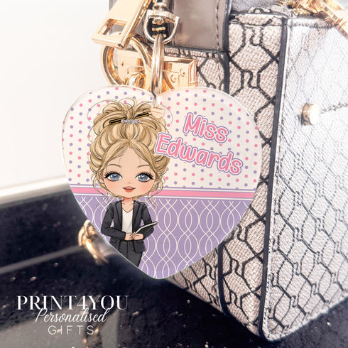 Personalised Teacher Bag Charm Custom Heart Keyring with Swivel Clip Gift for Educators Up to 7 Characters 75cm