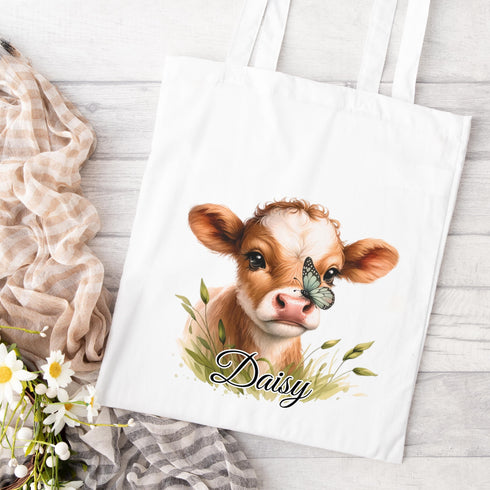 Personalised Cow Gifts – Cow with Butterfly Mug, Cushion, Coaster, Tote Bag, Gift Box & More