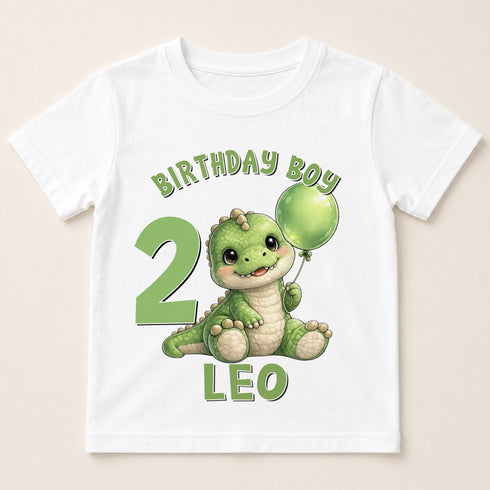 Children's clothing with the dinosaur birthday t-shirt design