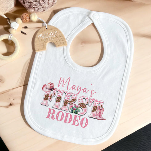 Personalised My First Rodeo T-Shirt for Girls - Pink Cowgirl Vest Sleepsuit or Pyjamas for 1st Birthday Party