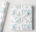 Personalised blue duck first birthday wrapping paper with custom name, one birthday theme, pastel blue design and cute duck illustrations.