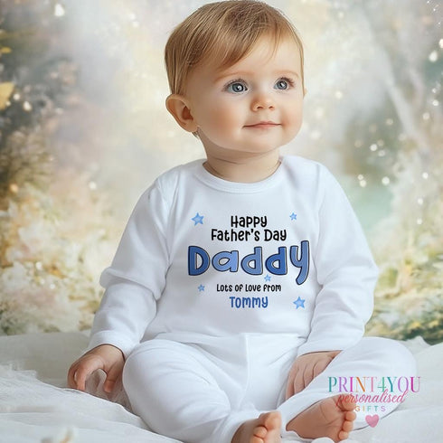 First Father's Day, New Dad Gift, 1st Father's Day Sleepsuit & Babygrow Bodysuit - Daddy's First Father's Day Keepsake, Personalised Baby