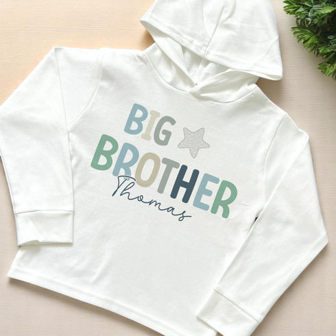 Personalised Big Brother Hoodie | Custom Name | 100% Cotton | DTG Printed | Baby to Kids 6m-6yrs | New Sibling Gift