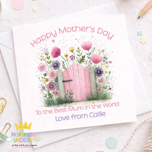 Square greeting card showing the mothers day card design
