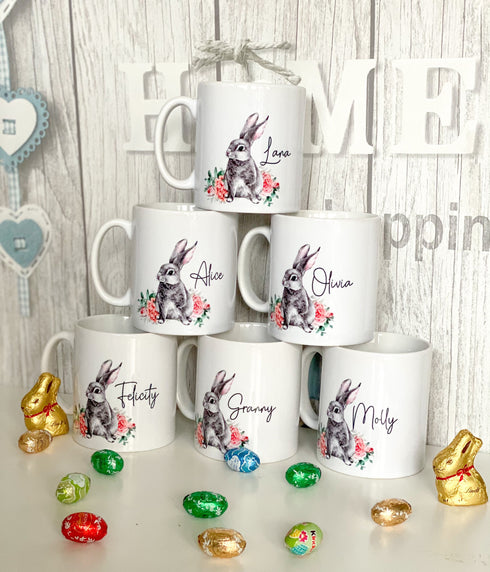 Personalised Easter Bunny Mug with Flowers Heartwarming Gift for Grandparents and Her
