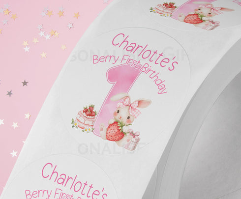 Personalised Berry ONE 1st Birthday Stickers Shiny White Gloss 5cm Ideal Wedding Favors Party Bag Treats