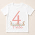 A white t-shirt with a pink number 4 and a bunny illustration, along with the name "Matilda" written below.