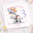 Girls 3rd Birthday Card – Personalised Elephant Balloon Keepsake for Daughter - Front Only