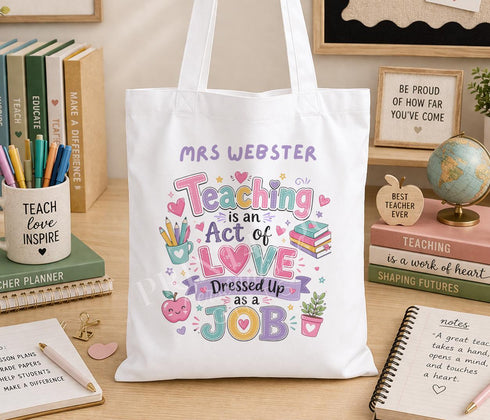 Personalised Teacher Tote – Eco Friendly School Book Bag With Custom Name