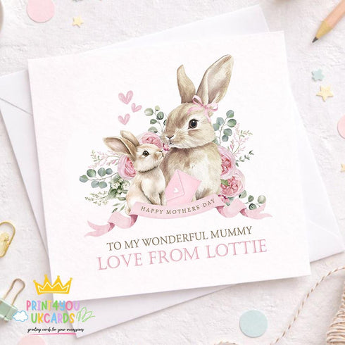 Square greeting card showing the mothers day card design