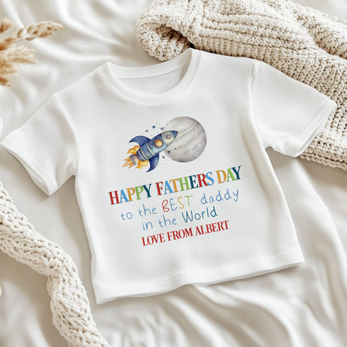First Father’s Day Baby Gift – Personalised Rocket & Moon Bodysuit, Vest, Bib or T-Shirt – DTG Printed Soft Cotton