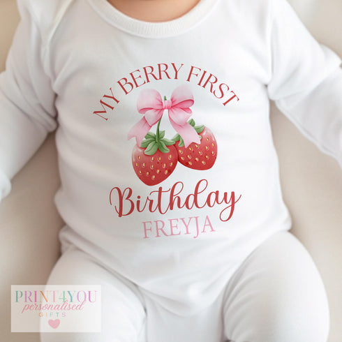Personalised My Berry First Birthday T-shirt Sleepsuit Vest PJs or Bib