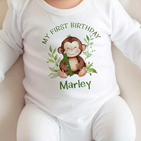 Personalised Safari First Birthday T-Shirt Sleepsuit or Vest Perfect for Babys Special Day