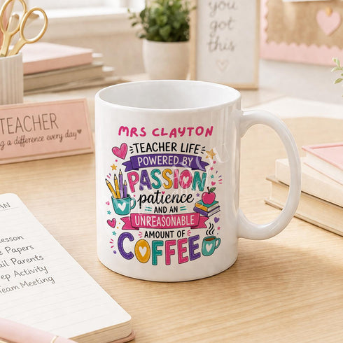 Personalised Teacher Mug – Funny Coffee Mug for Teachers – Custom Name Gift UK - Pink handle
