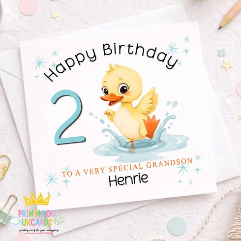 Personalised 2nd Birthday Card – Cute Duck Themed Keepsake For Boys Age Two