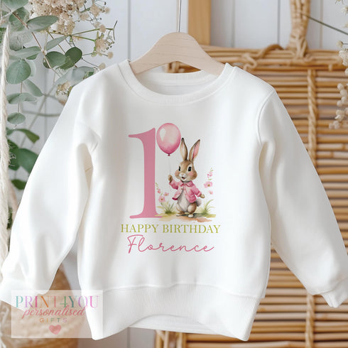 Personalised Peter Rabbit First Birthday Jumper for Baby Girls Cute Flossy Bunny Sweatshirt
