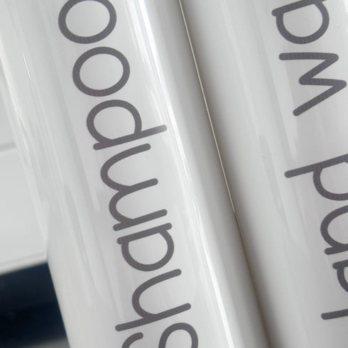 500ml UV Printed White Bathroom Bottles (Shampoo, Conditioner, Body Wash) - With Elegant Grey Font