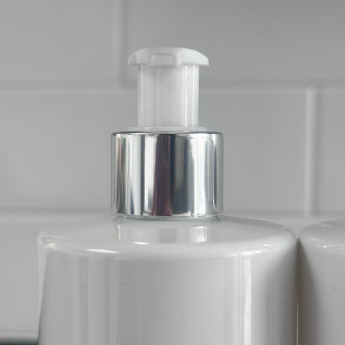 500ml UV Printed White Bathroom Bottles (Shampoo, Conditioner, Body Wash) - With Elegant Grey Font