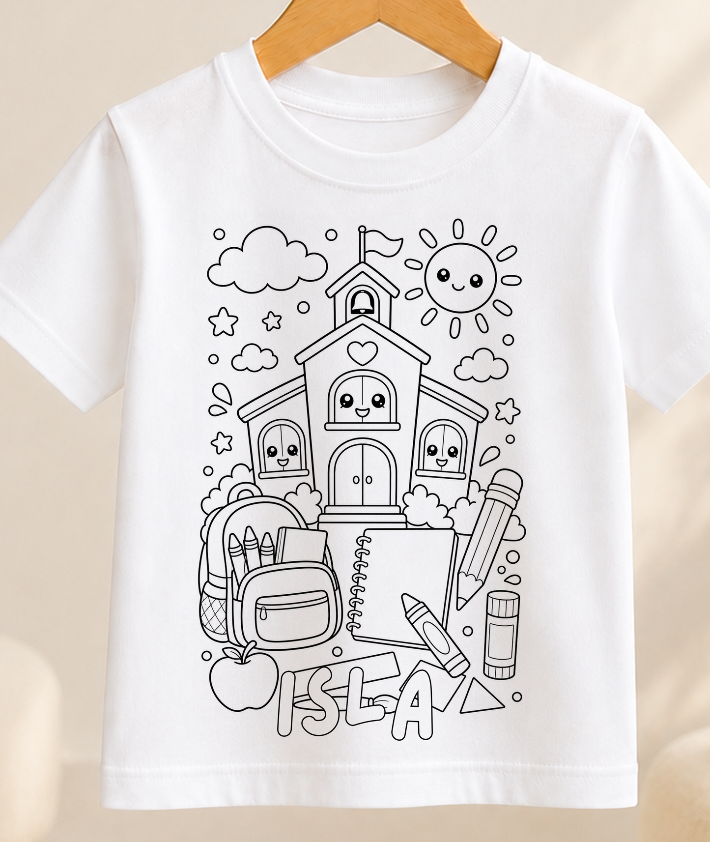 Personalised Back To School Colour-In Activity Kids T-Shirt – With Washable Pens, Custom Name