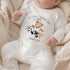 Personalised My First World Cup 2026 baby sleepsuit with football teddy bear, custom name football baby pyjamas UK