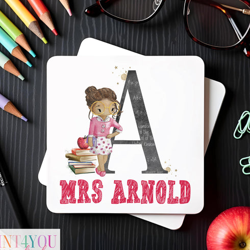 Custom Teacher Thank You Coaster Personalised Name Gift End-of-Year Appreciation Cork Backed