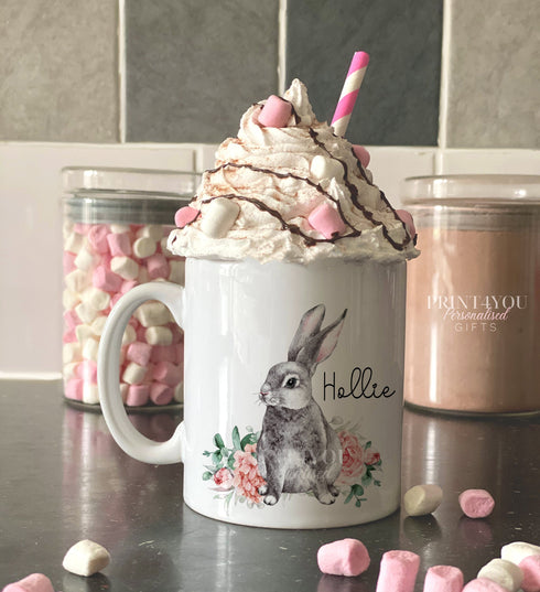 Personalised Easter Bunny Mug with Flowers Heartwarming Gift for Grandparents and Her