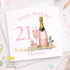 21st Birthday Card – Personalised Pink Granddaughter Keepsake With Champagne Design - Front only