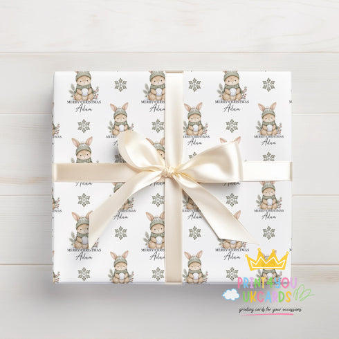 Personalised Christmas Wrapping Paper – Custom Bunny Rabbit Wrap With Name
