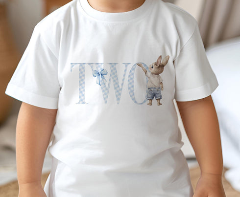 Second Birthday T-shirt - It's my Birthday, Numbers One, Two or Three, Blue Bunny Rabbit