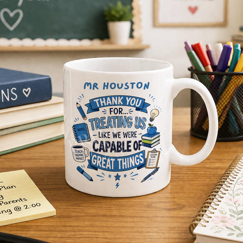 Personalised Teacher Mug – Custom Printed Ceramic Coffee Cup – Thank You Teacher Gift UK