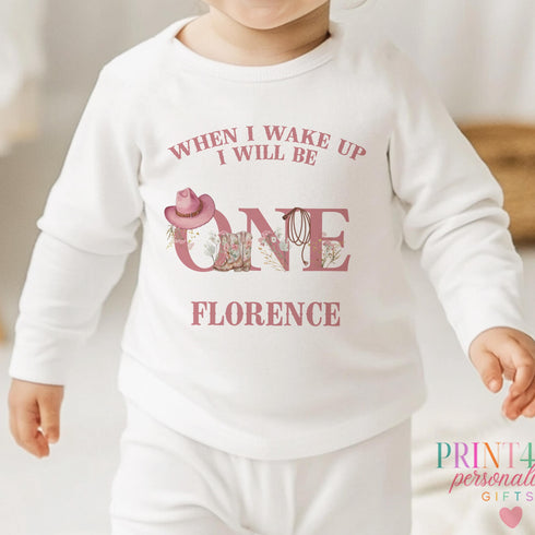 Personalised My First Rodeo T-Shirt for Girls - Pink Cowgirl Style Vest Sleepsuit or Pyjamas