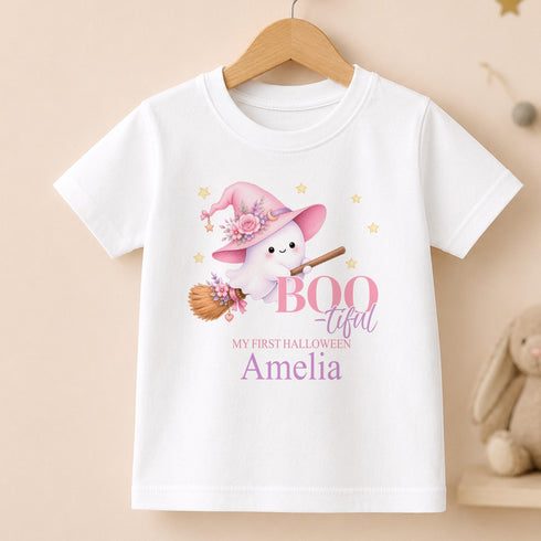 Personalised Baby Halloween Outfit, Pink Ghost Baby Vest, Bib-Set