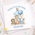 Square greeting card showing the 1st birthday card design